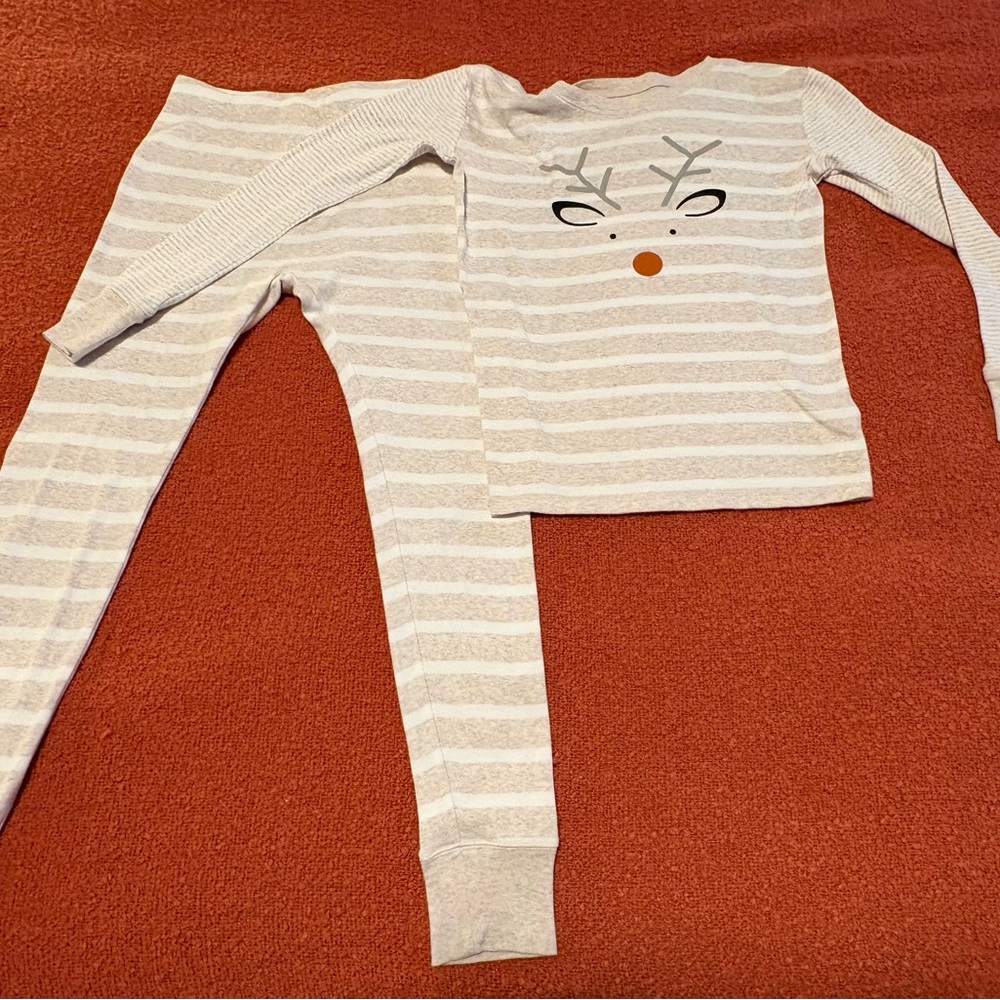 GAP Gray Striped Reindeer Kids Pajama Set